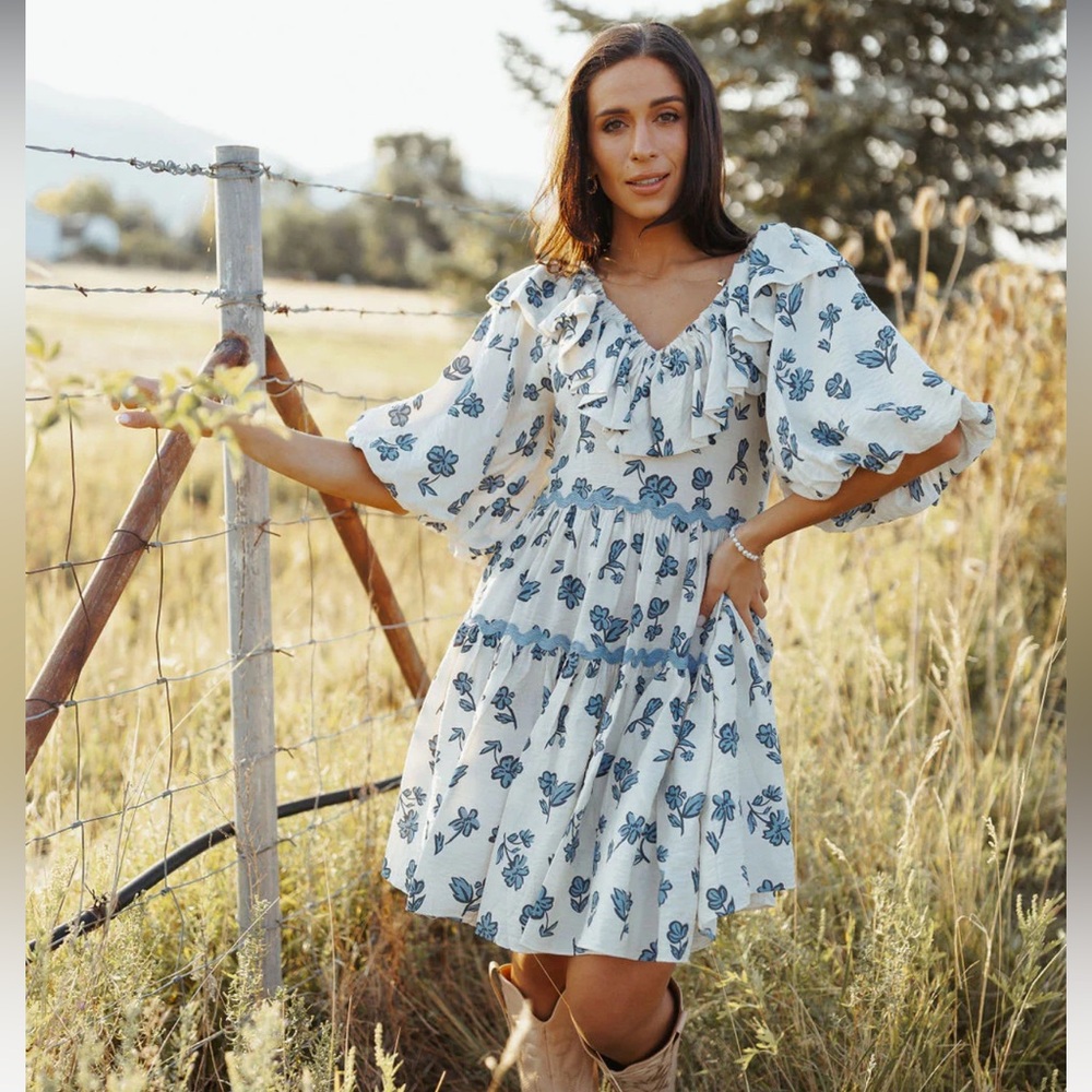 Falling For Blue Floral Dress